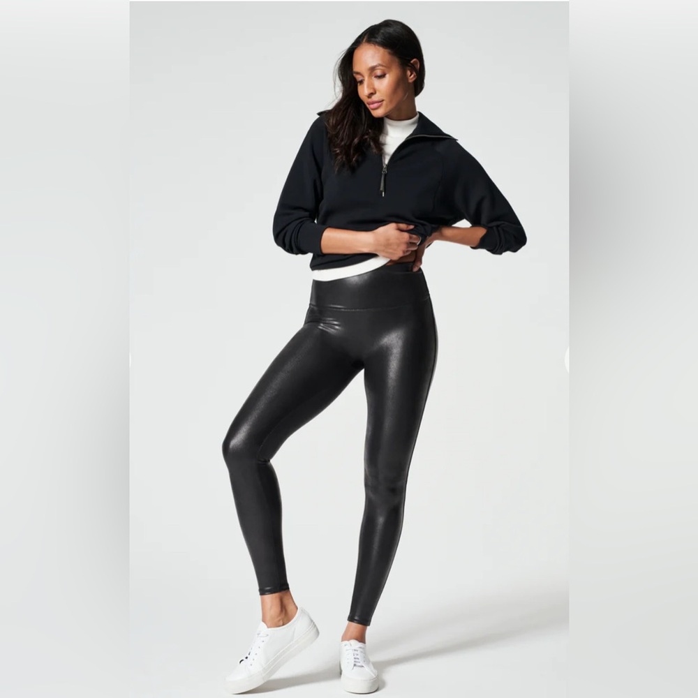 SPANX Black Faux Leggings. Near condition. Size L